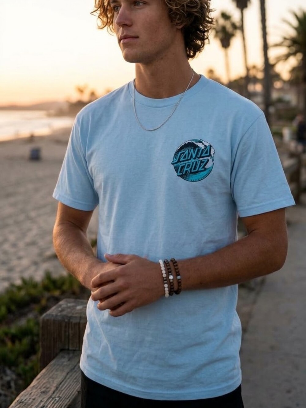 Santa Cruz Skateboards Light Blue Wave Dot Logo Graphic T-Shirt Small